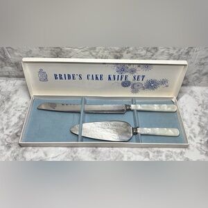 Vintage Kirk Matz Sheffield Bride's Cake Server & Knife Wedding Set Pearl Handle